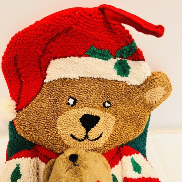Crystal Snow completed Needlepoint Christmas Stocking Vtg holiday Teddy bear - Picture 2 of 12